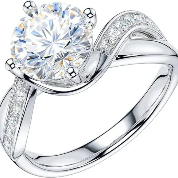 Simulated Diamond Sterling Silver Twisted Swirled Engagement Ring